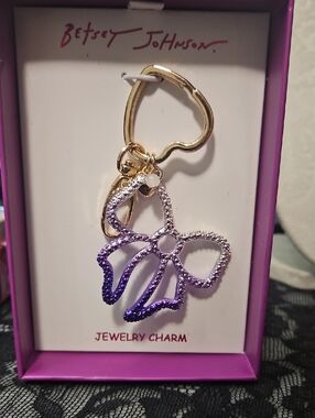 Betsey Johnson Gold-tone Keychain with Purple Crystal Bow Charm